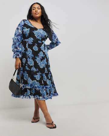 Simply Beautiful Mixed Print Tiered Midi Dress