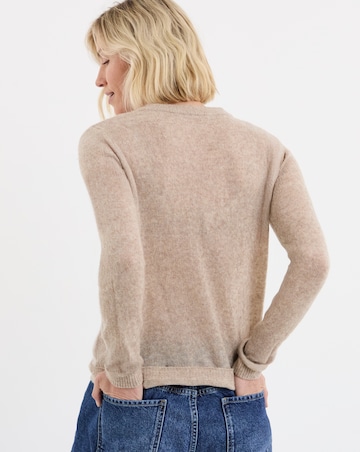Oatmeal Fine Knit Crew Neck Cardigan