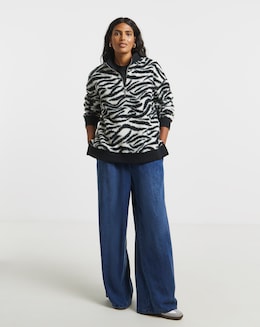 Black &amp; White Zebra Print Borg Sweatshirt