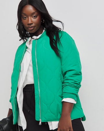 Green Quilted Bomber Jacket