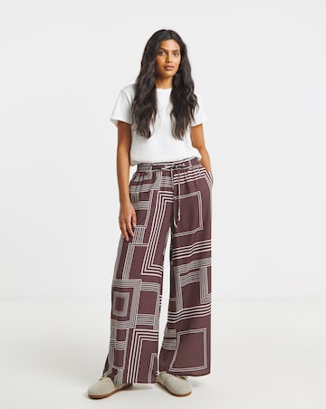 Herringbone Drawstring Wide Leg Trousers