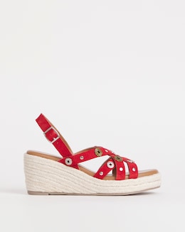 Joe Browns Red Wedge Studded Suede Sandals- Extra Wide Fit (EEE)