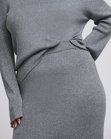 Gunmetal Metallic Rib Midaxi Skirt