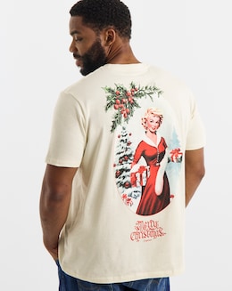 Jack &amp; Jones Christmas Back Graphic T-Shirt - Cream
