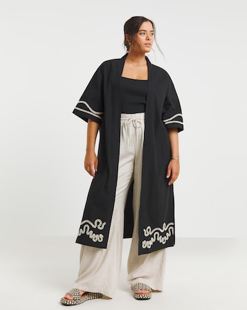 Simply Be Black Embroidered Kimono