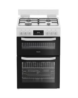 Hotpoint HTG6GDCW 60cm Gas Twin Cooker with Glass Lid - White