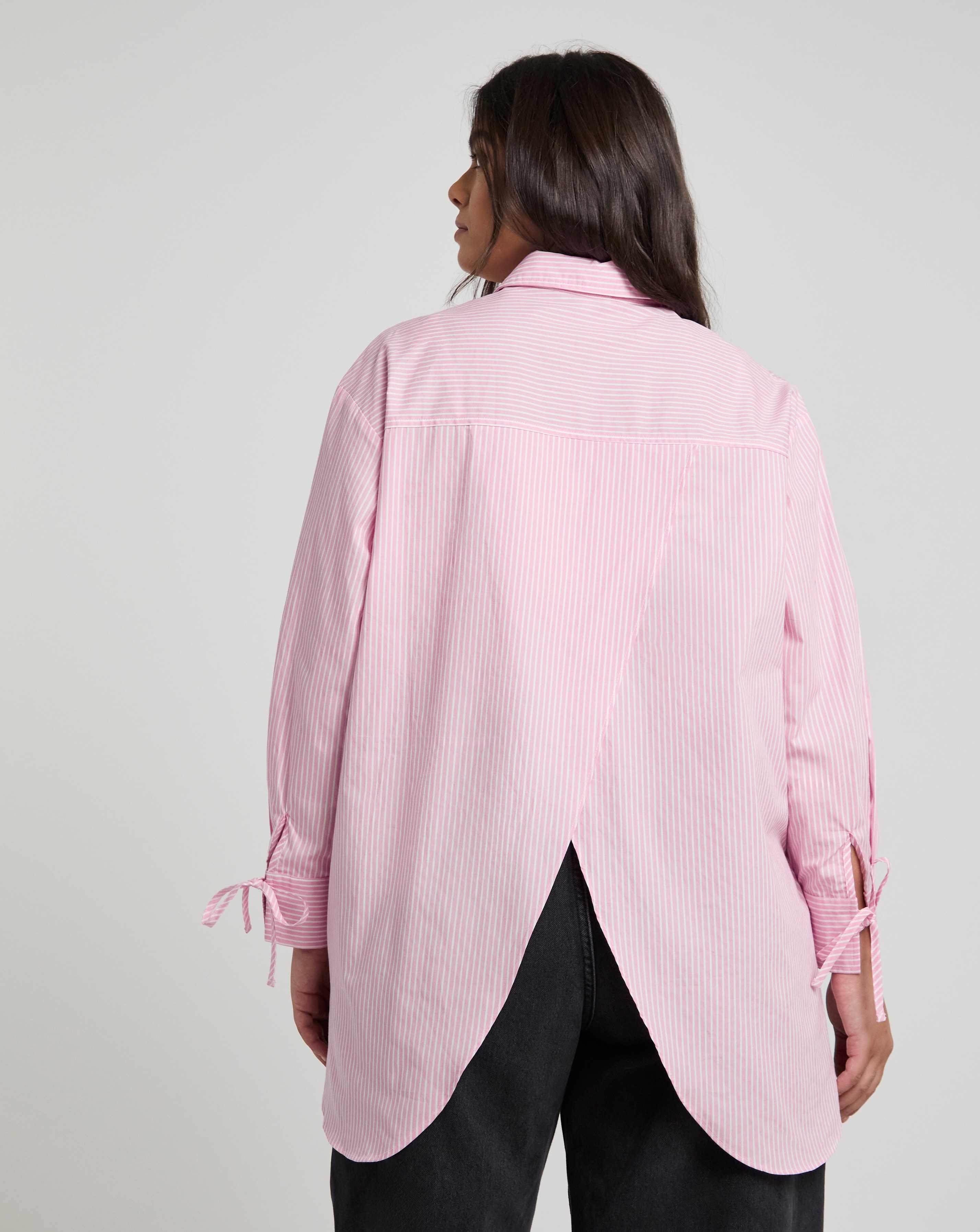 Simply Be Pink Stripe Open Back Shirt | Fashion World