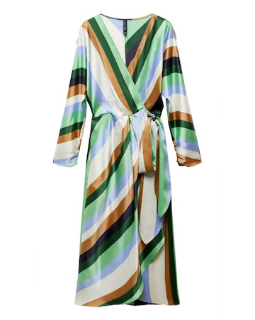 Mango Wrap Front Multi Stripe Verdi Dress