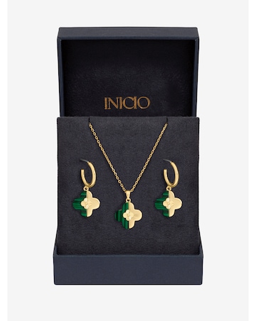 Inicio Gold Plated and Malachite Clover Set - Gift Box