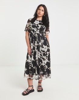 Simply Be Black Cow Print Mesh Midi Dress