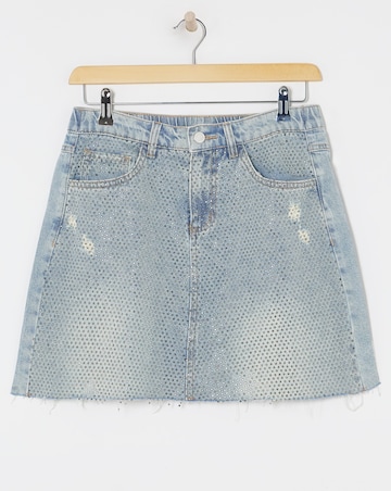 Light Wash Embellished Mini Skirt
