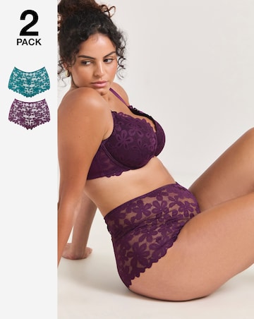 Pretty Secrets (2 Pack) Daisy Lace Shorts Green/Plum