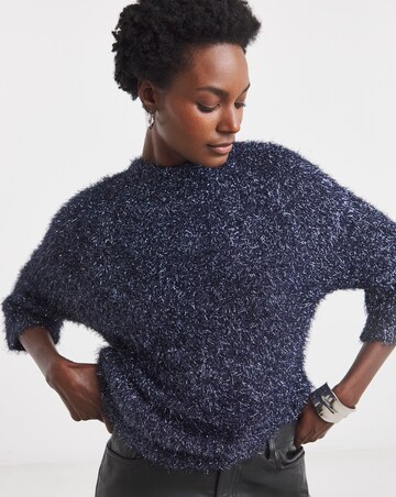Navy V Neck Tinsel Jumper