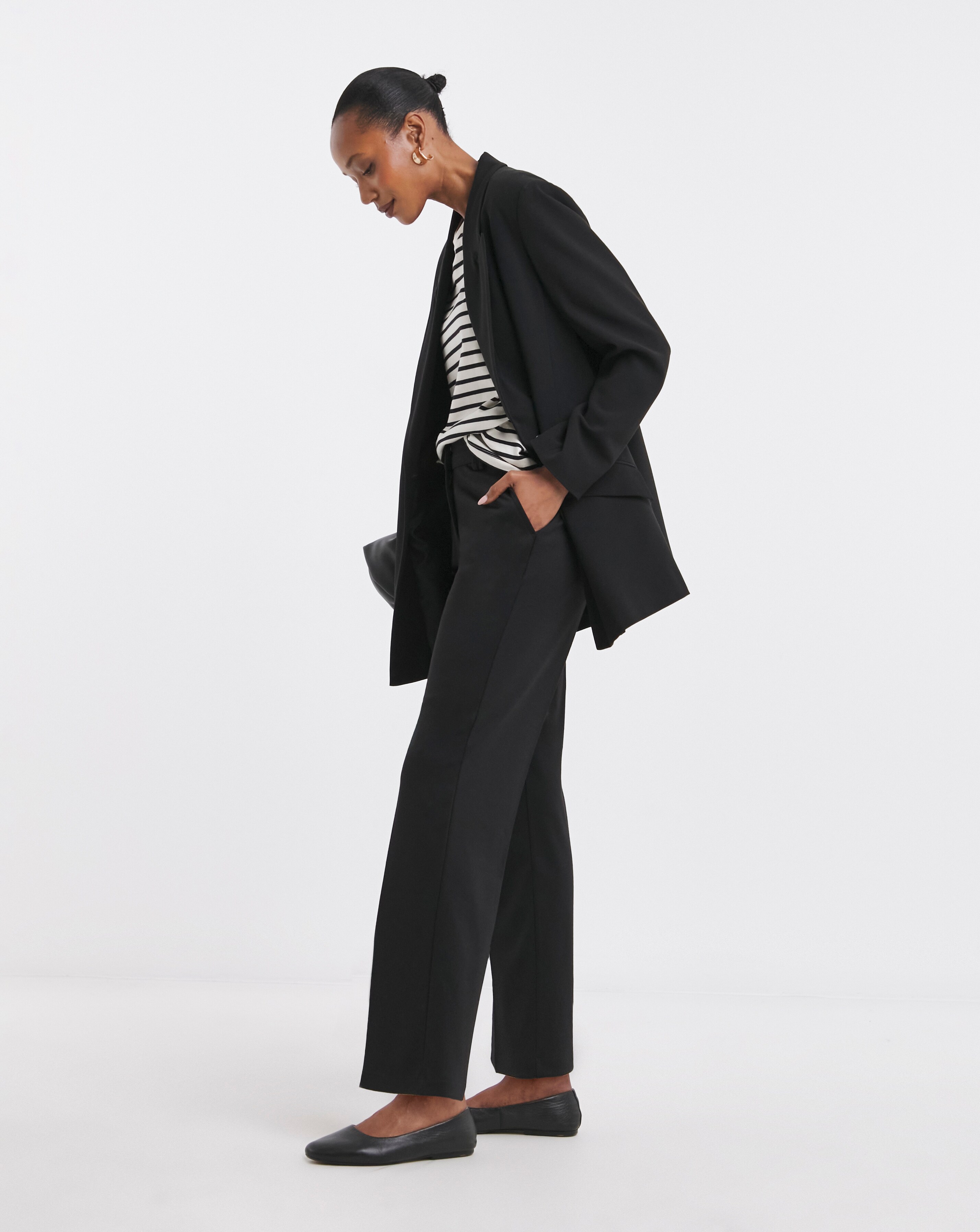 Black Tailored Jersey Straight Leg Trousers