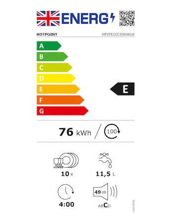 Hotpoint HP2FE10CS90WUK Slimline Dishwasher 10 Place Settings White + Install