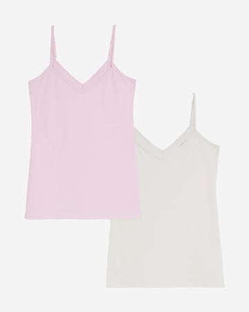 Simply Be Pink & Ivory 2 Pack V Neck Pure Cotton Longline Camis