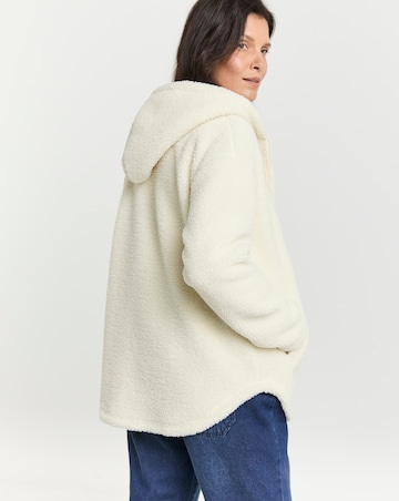 Cream Borg Longline Zip Up Jacket