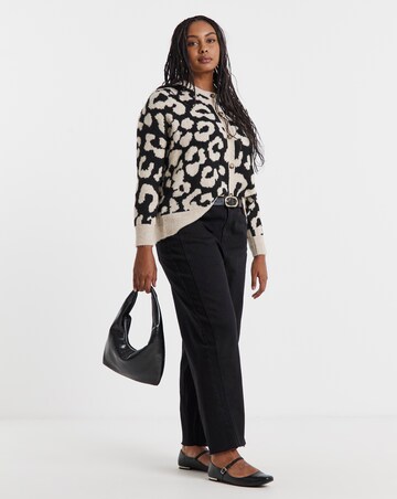 Cosy Yarn Leopard Print Crew Neck Cardigan