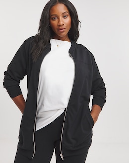Black Zip Front Jersey Bomber Jacket
