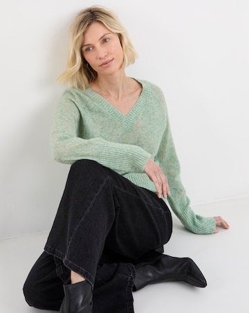 Green Fine Knit V Neck Jumper