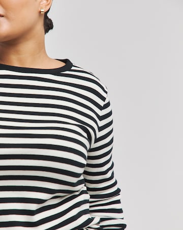 Black & Ivory Stripe Ribbed Long Sleeve Top