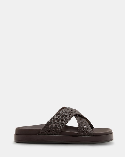 Nobodys Child Brown Weave Cross Strap Sliders - Standard Fit (D)