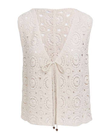 Simply Be Stone Crochet Tie Front Waistcoat