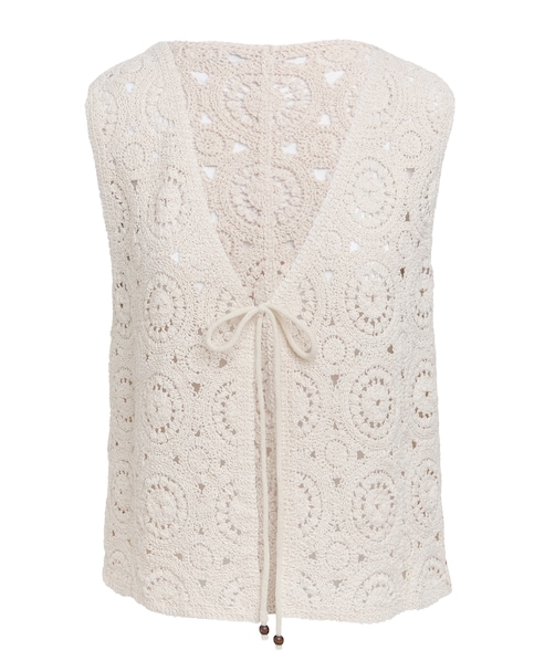 Simply Be Stone Crochet Tie Front Waistcoat