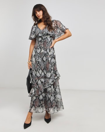 Flounce London Printed Maxi Chiffon Stripe Maxi Dress