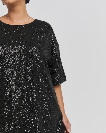 Black Linear Sequin Oversized T-Shirt