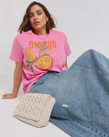 Hot Pink Oranges Slogan T-Shirt