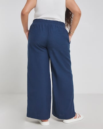 Simply Be Navy Easy Care Linen Mix Wide Leg Trouser