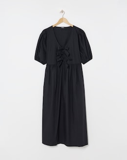 Black Bow Front Midaxi Dress With Pockets