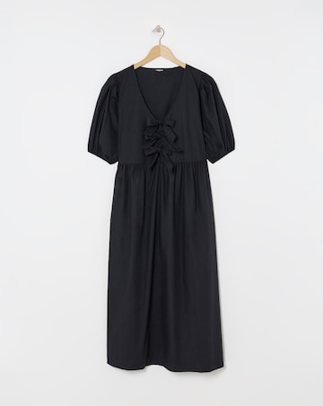 Black Bow Front Midaxi Dress With Pockets