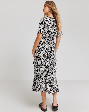 Simply Be Mono Print Crinkle Wrap Midi Dress