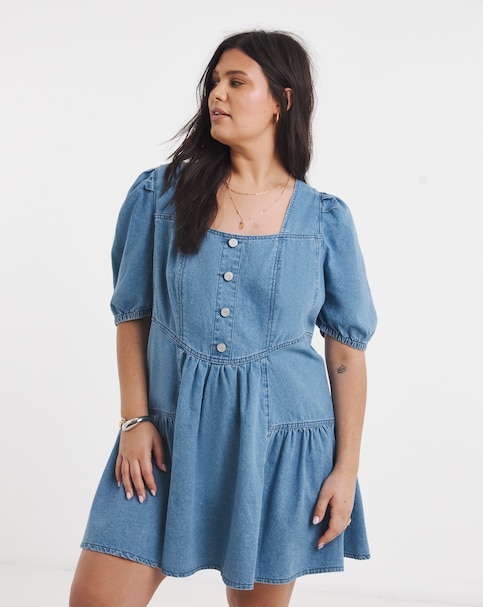 Simply Be Light Blue Meadow Mini Denim Dress