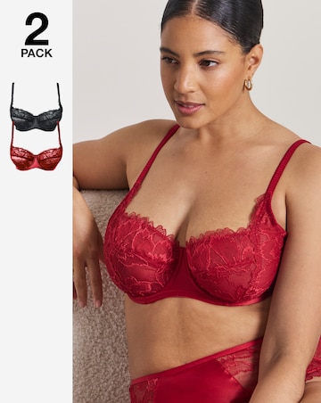 Pretty Secrets (2 Pack) Willow Stretch Lace Balcony Bras (B-F) Black/Red