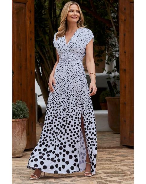 Sosandar Ivory Spot Print Belted Maxi Jersey Dress