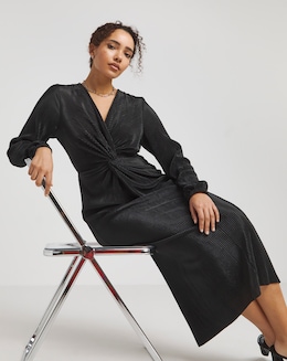 Simply Be Black Plisse Twist Front Midi Dress