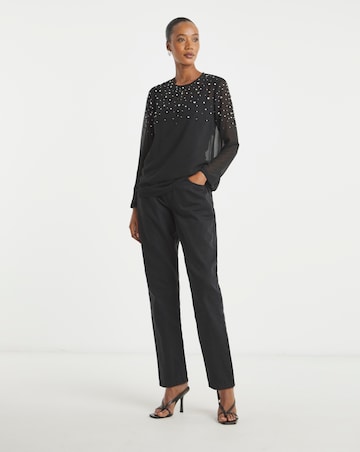 Womens Embellished Long Sleeve Blouse - Black