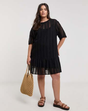 Native Youth Stripe Crochet Peplum Dress