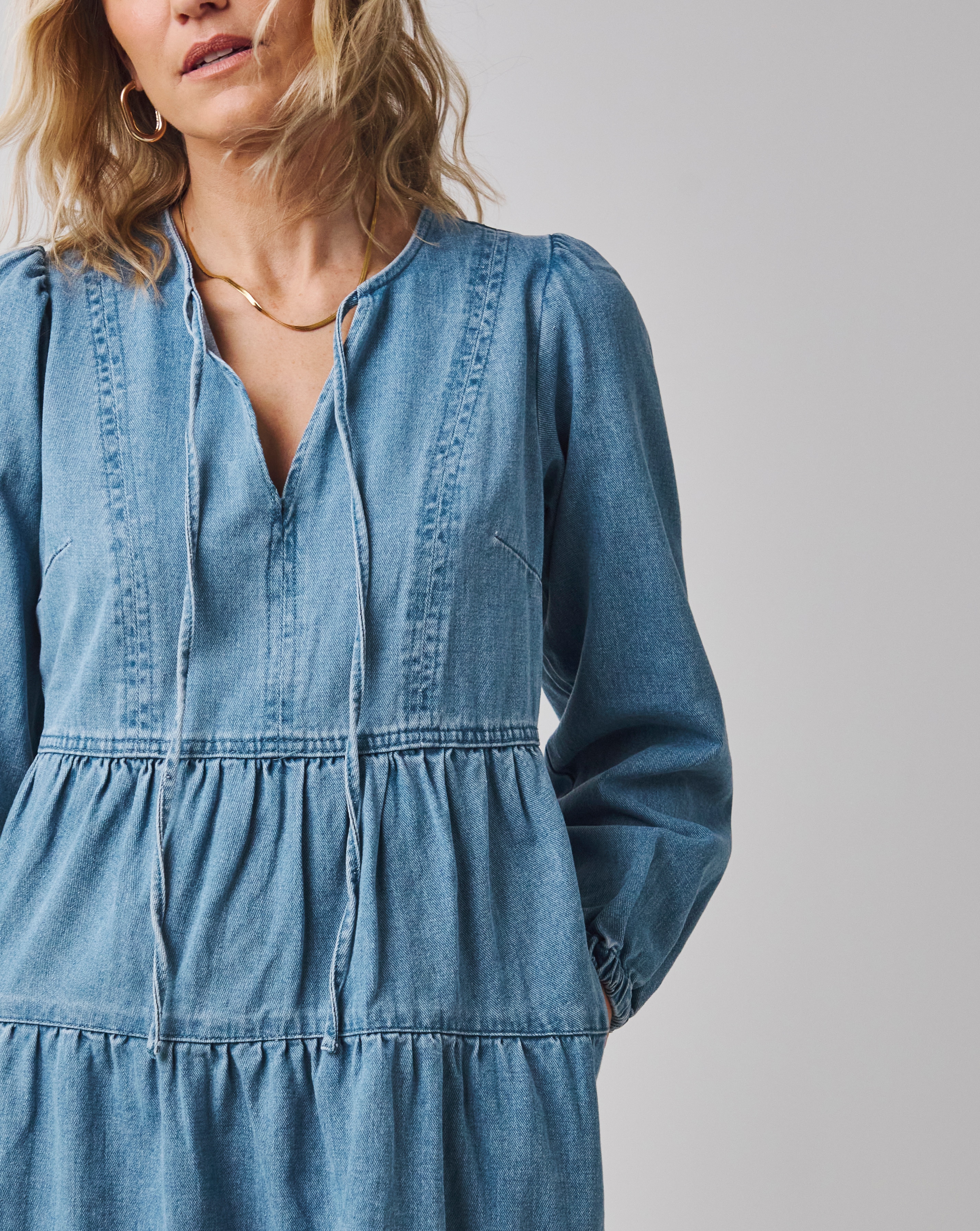 Tiered Smock Denim Dress Fashion World