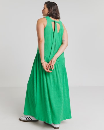 Simply Be Green Textured Jersey Asymmetric Maxi Dress With Bow Back