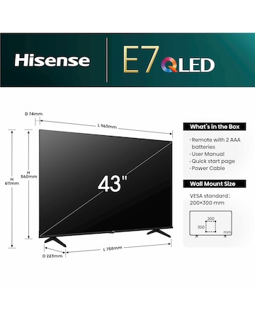 Hisense 43in 43E7NQTUK Smart 4K UHD HDR QLED TV with Amazon Alexa