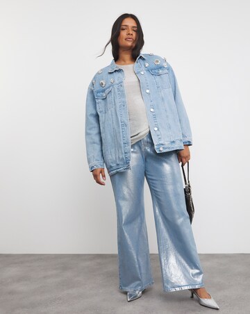 Light Wash Brooched Embellished Jacket