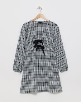Mono Check Bow Detail Skater Dress