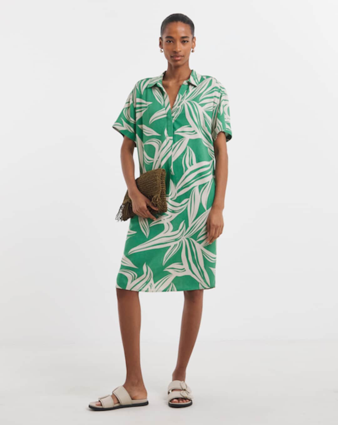 green tunic dresses Grass Green Drop shoulder Tunic Dress main image 0