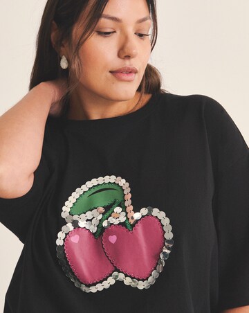 Black Embellished Cherries T-Shirt