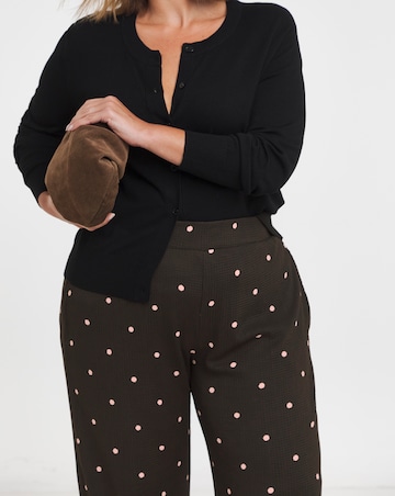 Chocolate Jersey Textured Wide Leg Trouser with Pink Spot