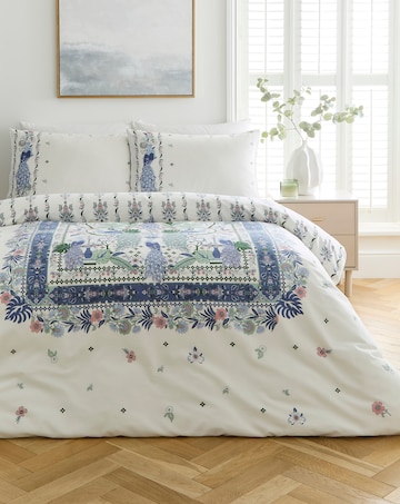 Chiara Peacock Border Cotton Blend Reversible Duvet Cover Set